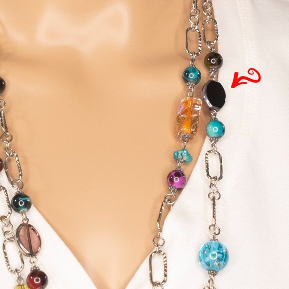 Long Necklace With Chains And Colorful Faux Stones - Picture 12 of 15